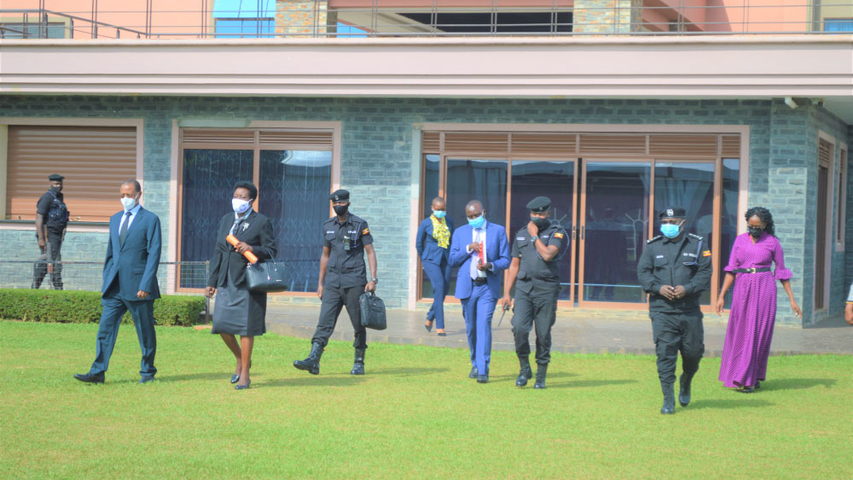 Hon. Justice Richard Buteera (2nd left) arrives at Mestil Hotel to officiate the third judicial training on climate justice in Uganda.