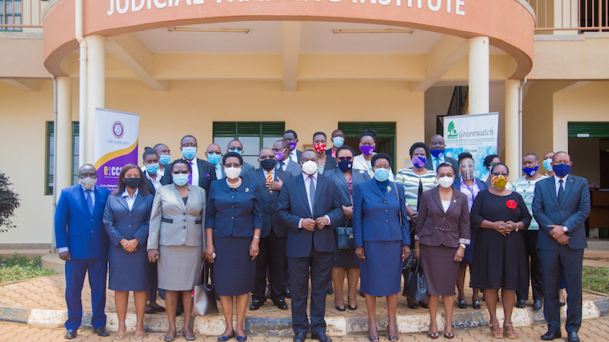 The Official Group Photo, Front row only L-R: Justice Elias Kakooza, Mrs. Daphine Namanya, Justice Jane Alividza, Justice Hellen Abulu Obura, Honorable Justice Alfonse Dollo-Owiny, Justice Damalie Lwanga, Justice Patricia Basaza Wasswa, Justice Henrietta Wolayo, and Justice Emmanuel Baguma