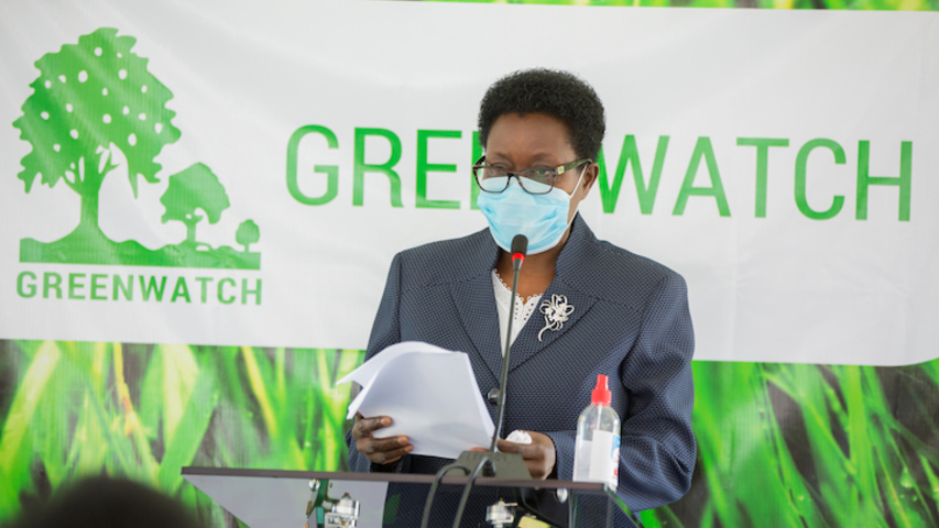 Justice Damalie N. Lwanga, Executive Director-JTI giving welcome remarks for the judicial training on climate justice, 2020