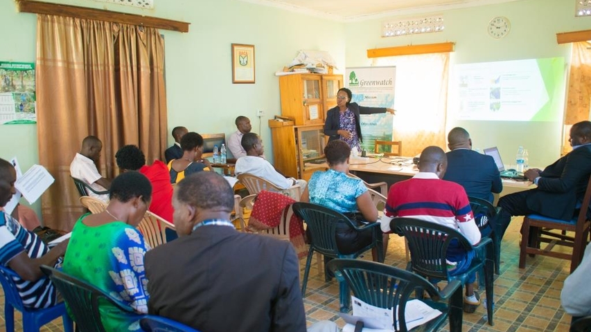 Ms. Rebecca Nabatanzi Rebecca Sserwanga (standing) presenting during the dialogue Session at Rakai district